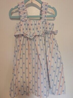 Cat & Jack Smocked Red White Blue Patriotic Dress Size 4T Pockets